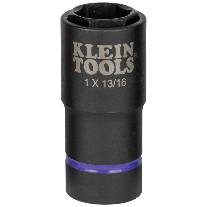 Klein Tools 66065 2-in-1 Deep Impact Socket, 6-Point 1-Inch and 13/16-Inch Hex Socket Sizes, Use with Impact Wrenches BAT20-CW, BAT20-CW