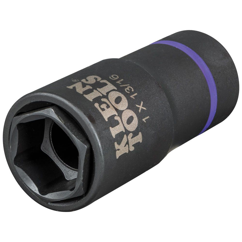 Klein Tools 66065 2-in-1 Deep Impact Socket, 6-Point 1-Inch and 13/16-Inch Hex Socket Sizes, Use with Impact Wrenches BAT20-CW, BAT20-CW