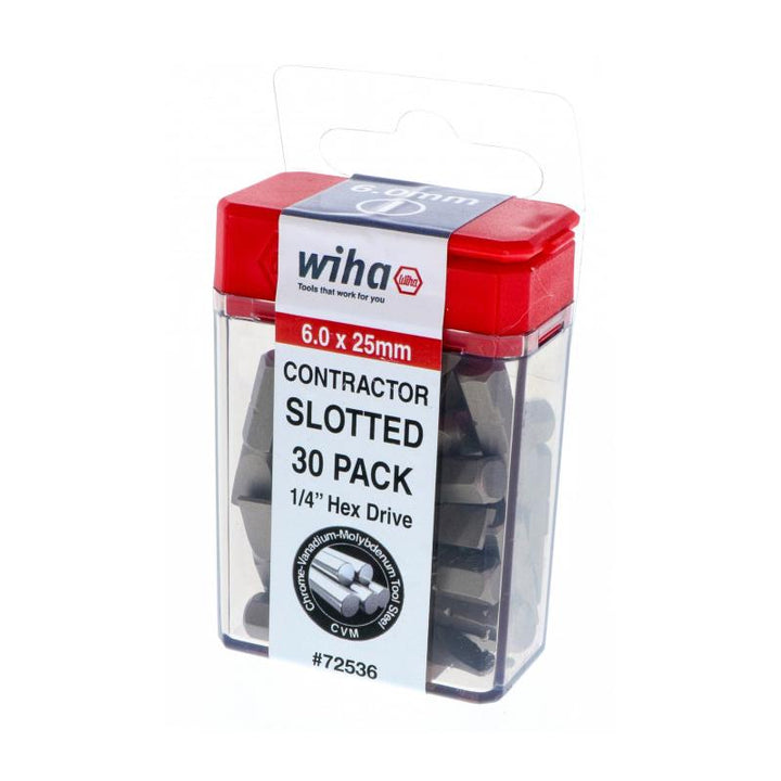 Wiha Tools 72536 Slotted Contractor Insert Bit 6.0mm x 25mm - 30 Piece