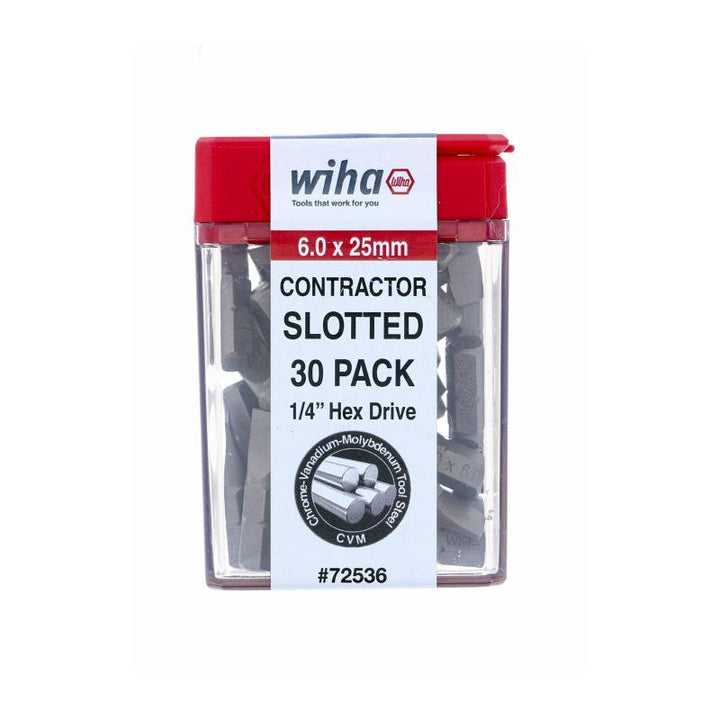 Wiha Tools 72536 Slotted Contractor Insert Bit 6.0mm x 25mm - 30 Piece