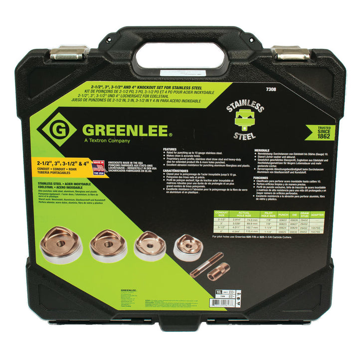 Greenlee 7308 Slug Splitter® SC Knockout Punch Kit (2-1/2", 3", 3-1/2", & 4" Conduit)