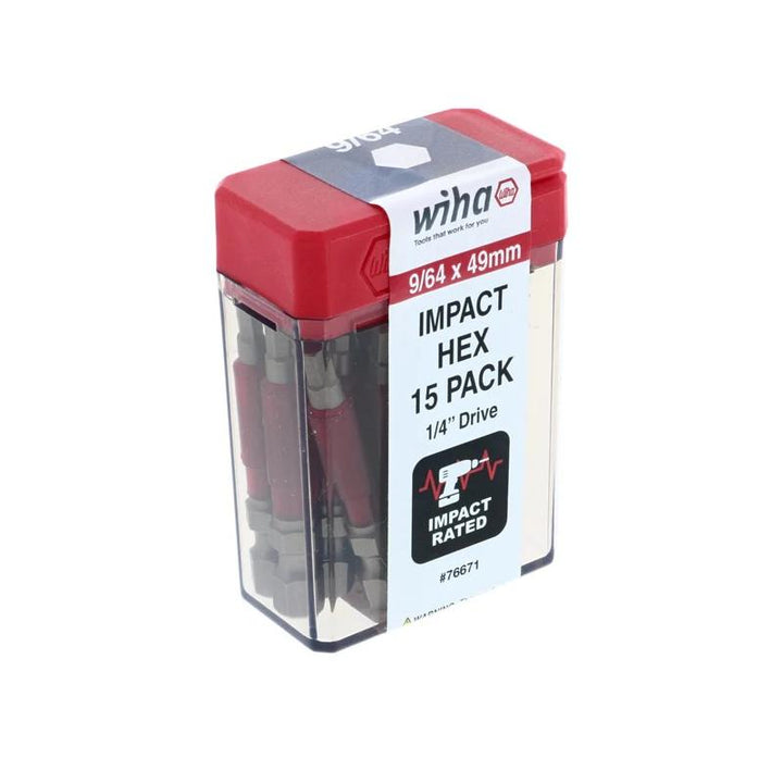 Wiha Tools 76671 MaxxTor Impact Bit Hex 9/64" - 49mm - 15 Pack