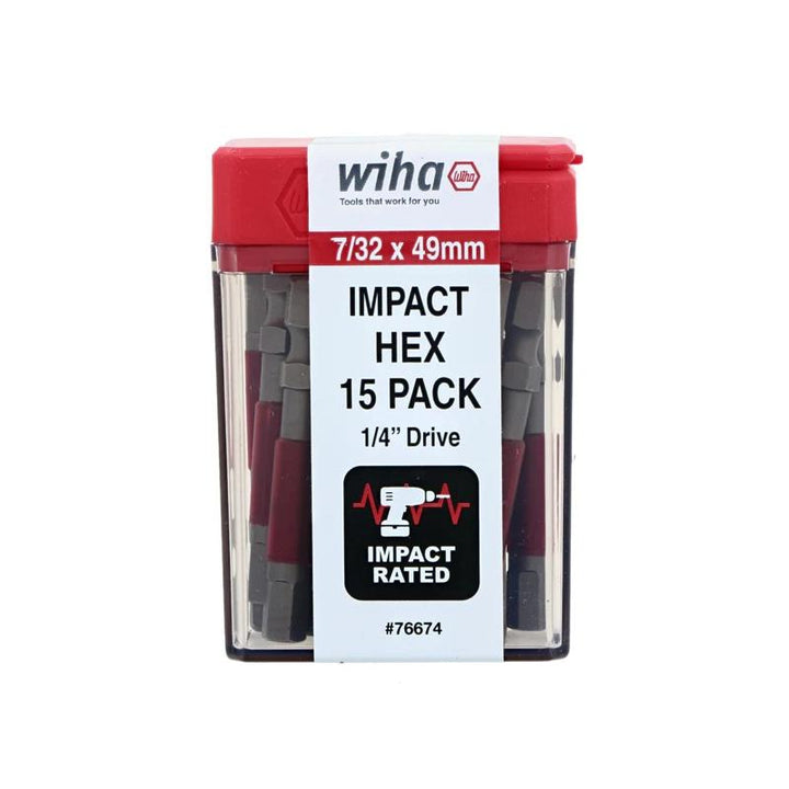 Wiha Tools 76674 MaxxTor Impact Bit Hex 7/32" - 49mm - 15 Pack