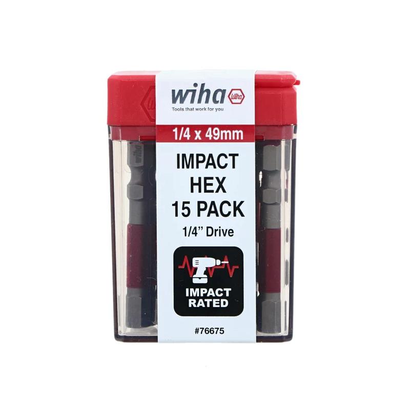 Wiha Tools 76675 MaxxTor Impact Bit Hex 1/4" - 49mm - 15 Pack