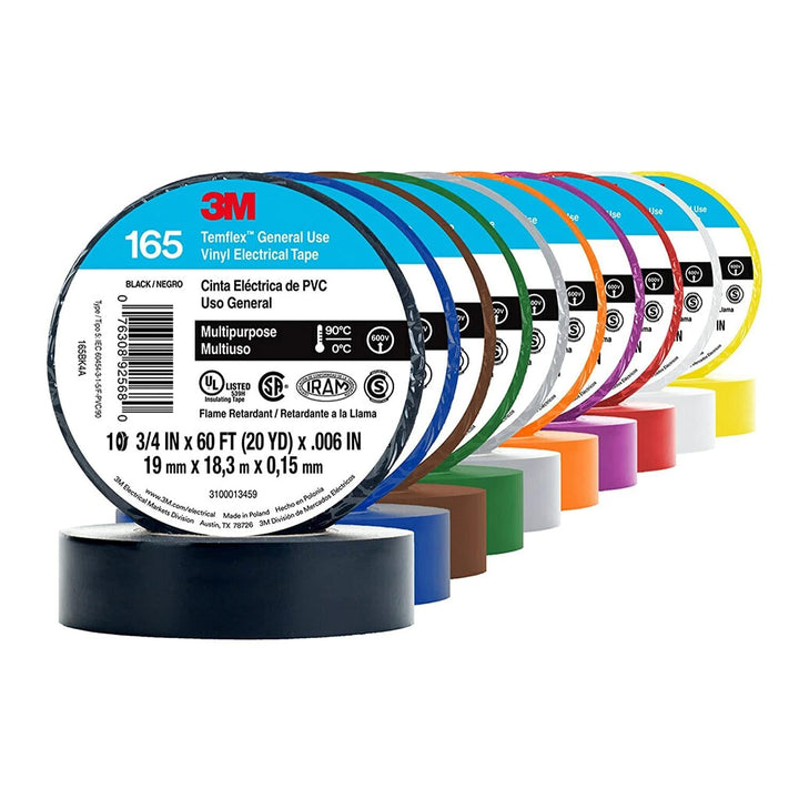 3M Temflex Vinyl Electrical Tape 165, Black, 3/4 in x 60 ft, 6 mil