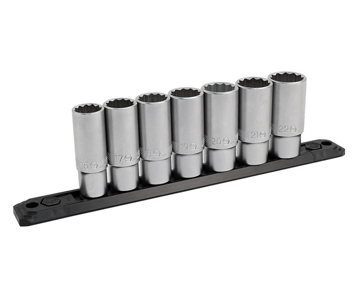Wiha Tools 33793 3/8" Inch Drive 12 Point Deep Socket Set, 7 - 22 mm with Ratchet and Extensions, 20 Pc.