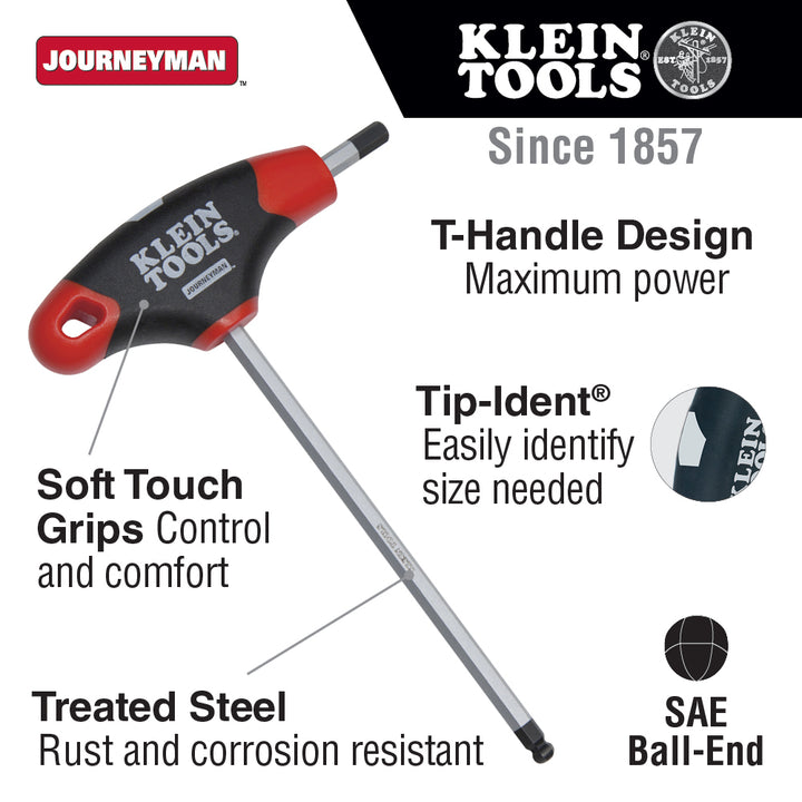 Klein Tools JTH6E12BE Journeyman Ball End T-Handle Hex Key, 6" x 7/32"