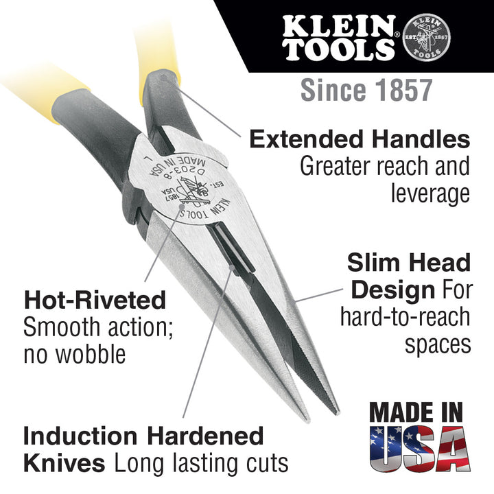 Klein Tools D203-7 Standard Long-Nose Pliers, 7 in