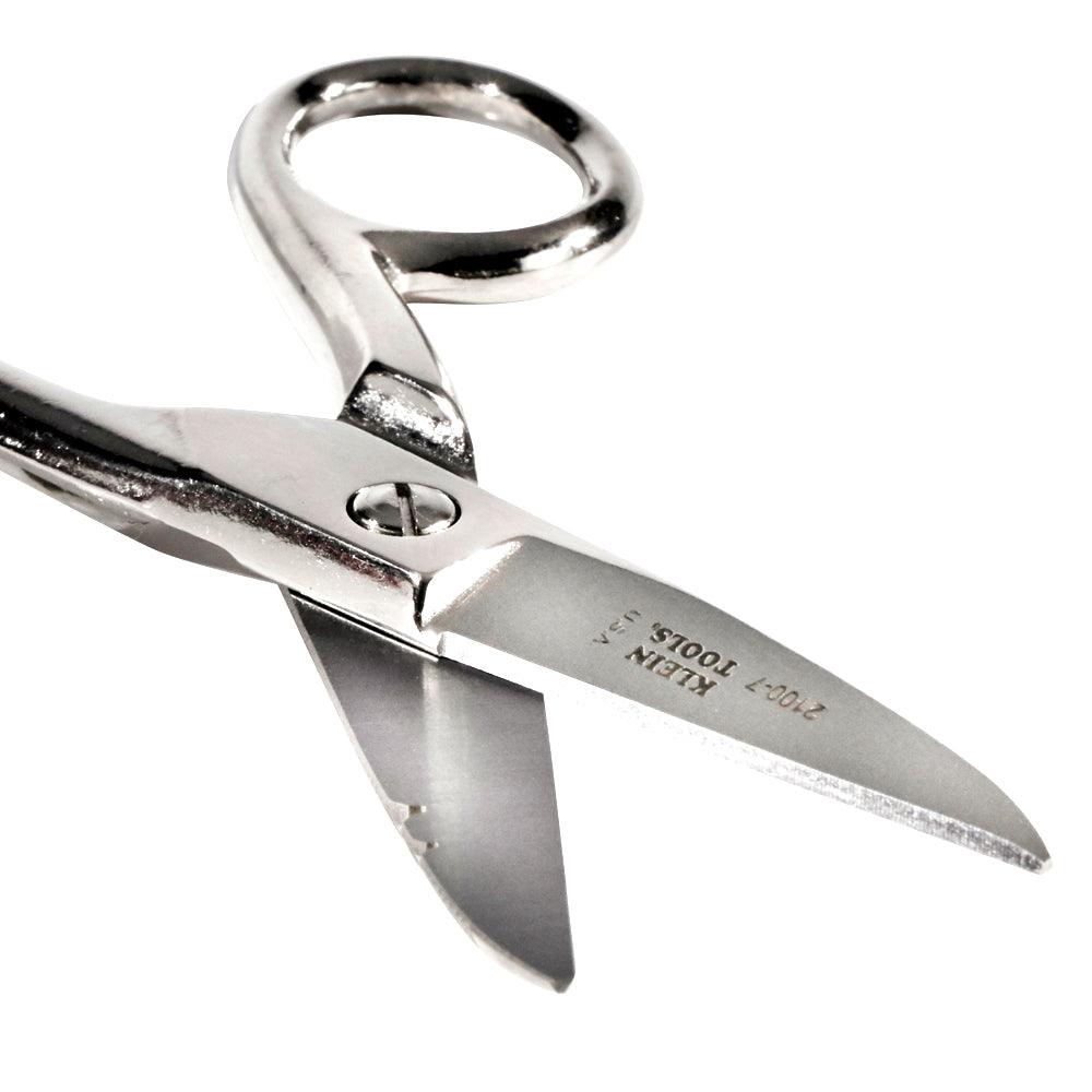 Klein Tools 2100-7 Electrician Scissors for Home Theater, Datacom, Telecom, Cuts, Crimps, Strips, Nickel Plated