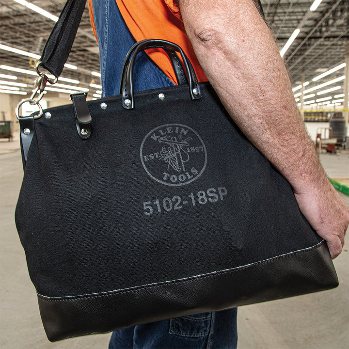 Klein Tools 510218SPBLK Deluxe Black Canvas Tool Bag, 18-Inch