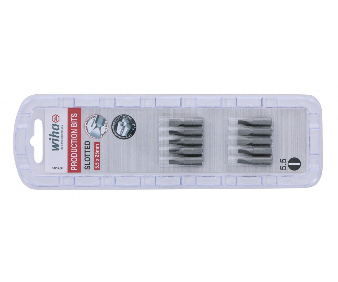 Wiha Tools 71004 5.5mm x 25mm Slotted Insert Bit, 10 Pack