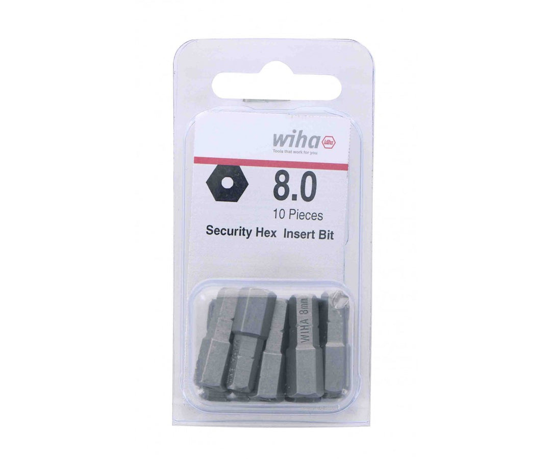 Wiha Tools 71946 Security Hex Insert Bit, 8.0 mm x 25 mm, 10 Pk.