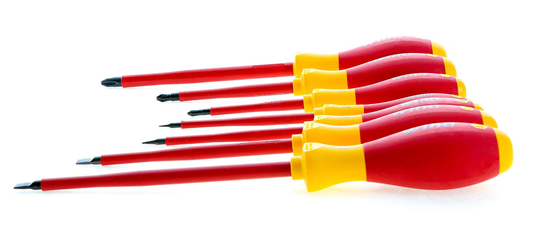 Wiha Tools 32099 Long Reach 1000-Volt VDE Insulated Screwdriver Set 7-Piece Slotted and Phillips