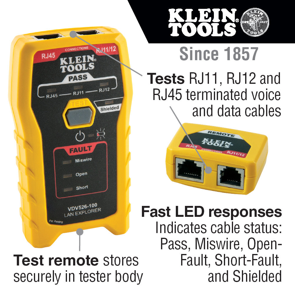 Klein Tools VDV526-100 LAN Explorer Data Cable Tester with Remote