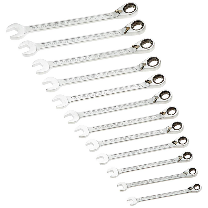 Hazet 606N/12 Ratcheting combination wrench set 12 pc metric with case 8-19mm
