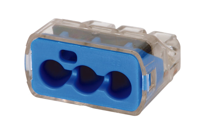 Ideal 30-1039J In-Sure Push-In Wire Conn, 39 3-Port Blue,150/Jar