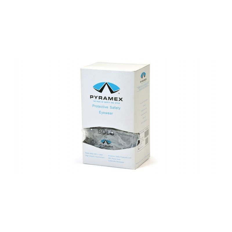 Pyramex S510SD Solo Dispenser packaging includes 12 individually wrapped, clear lens glasses