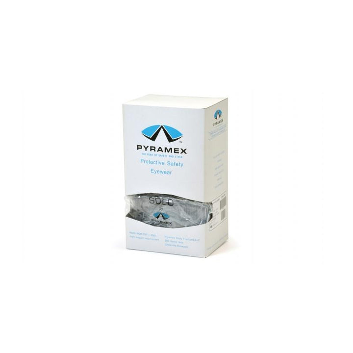 Pyramex S510SD Solo Dispenser packaging includes 12 individually wrapped, clear lens glasses
