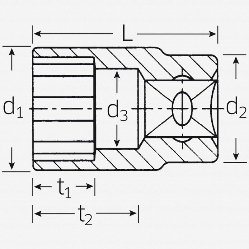 Stahlwille 02010022 45 12-pt Bi-Hex Socket, 3/8" Drive 22 mm