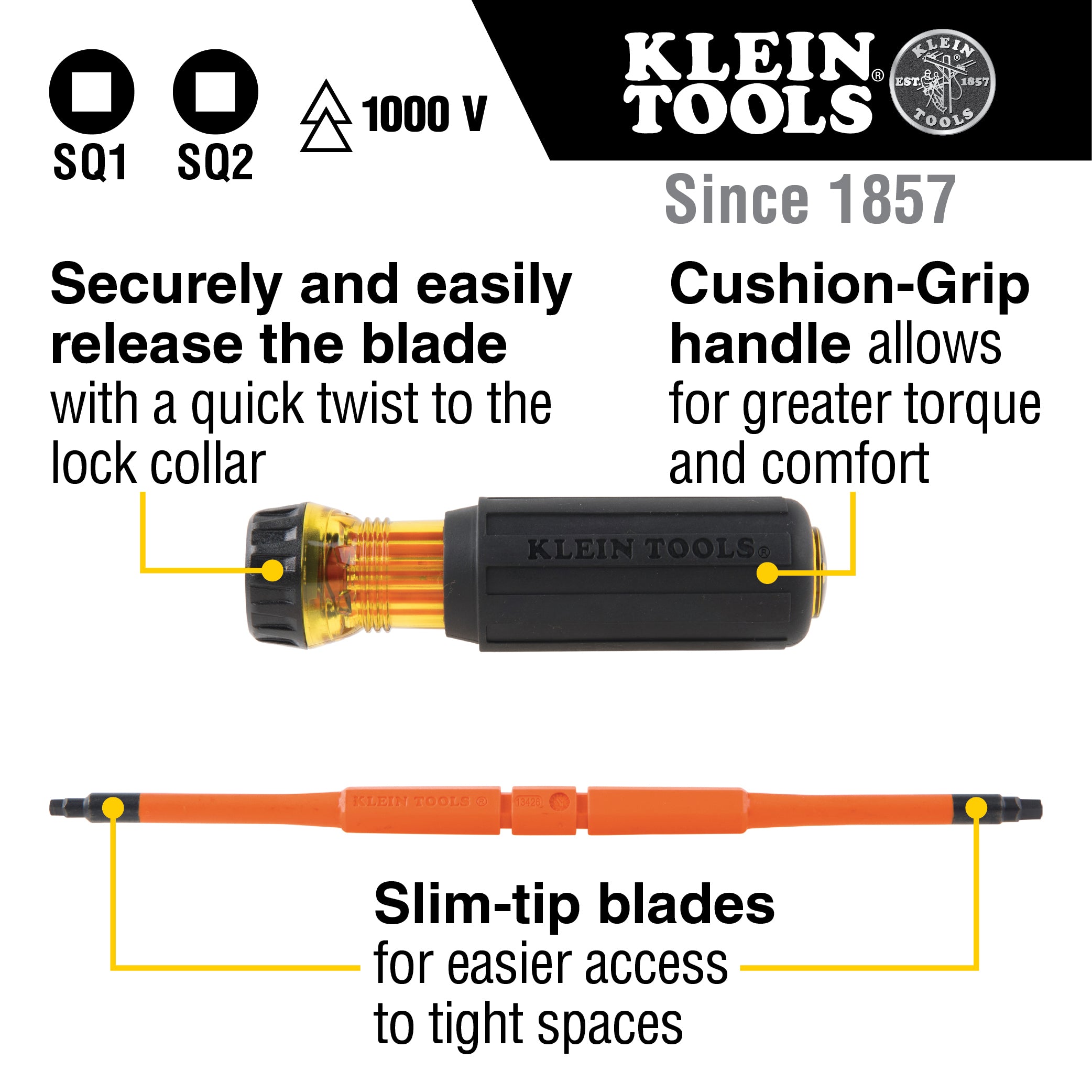 Klein Tools 32287 2-in-1 Insulated Flip-Blade Screwdriver, #1/#2