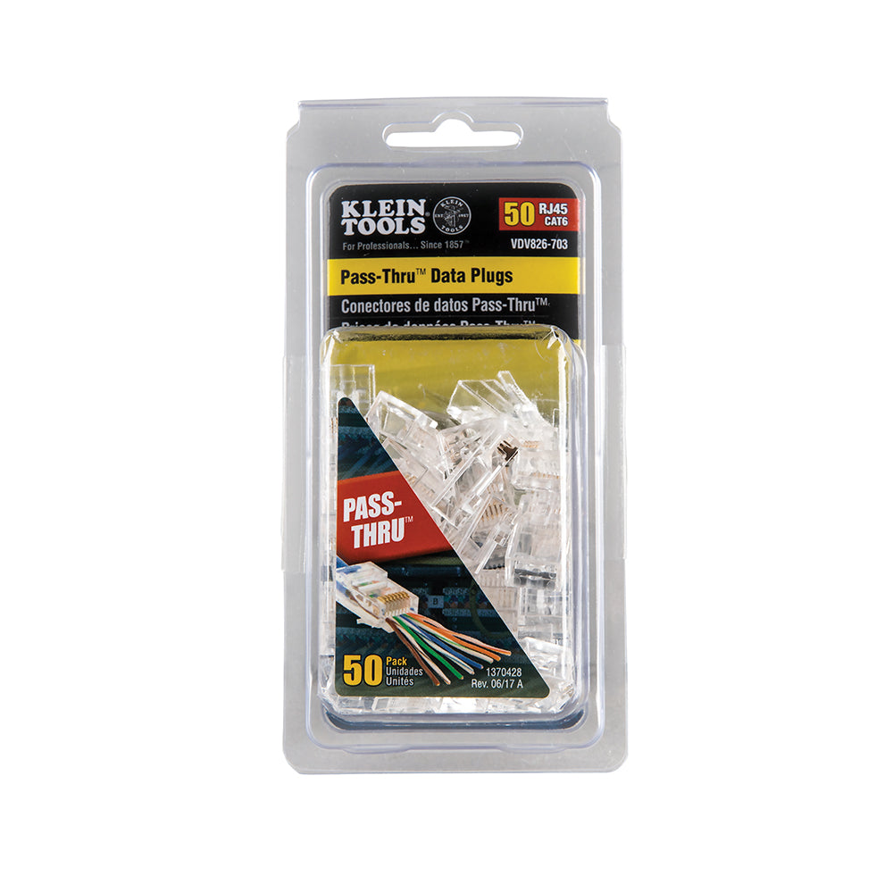 Klein Tools VDV826-703 Pass-Thru Modular Data Plug, CAT6, 50-Pack
