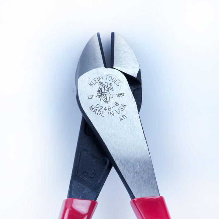 Klein Tools D248-8 High Leverage Pliers, Diagonal Cutters, Angled Head, Standard Cut, 8-Inch Short Jaw Pliers