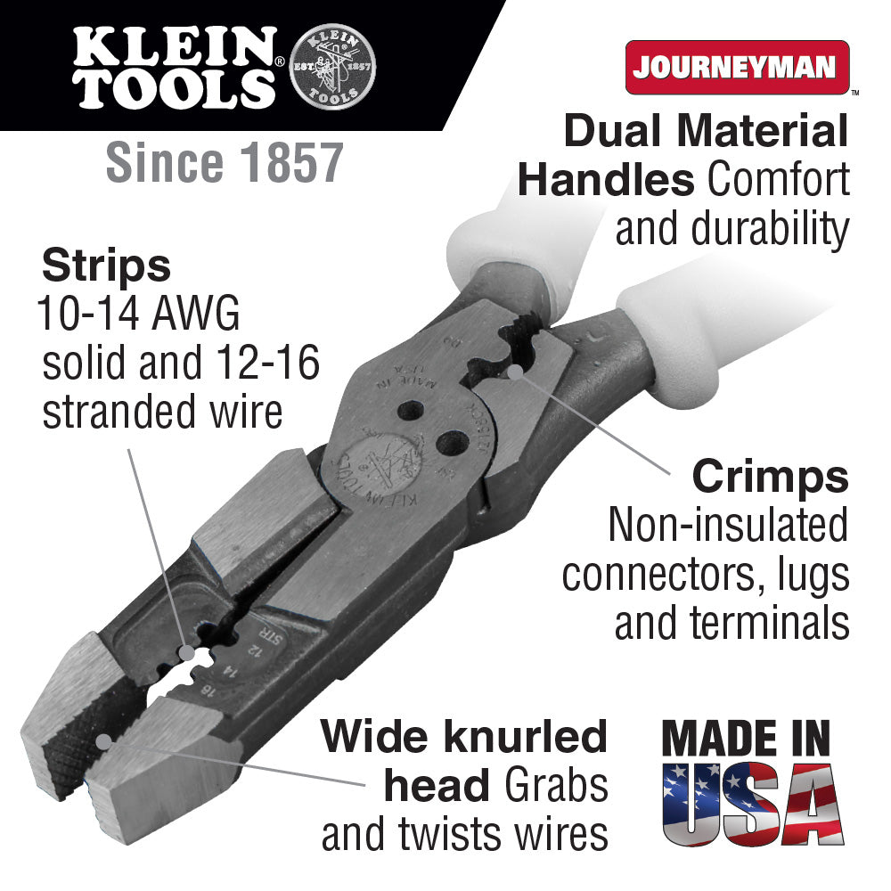Klein Tools J215-8CR Pliers, Hybrid Multi Purpose Tool with Crimper, Bolt Shearing Holes and Stripper