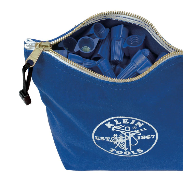 Klein Tools 5539BLU Canvas Zipper Pouch, 10-Inch Tool Bag Storage Organizer, Blue