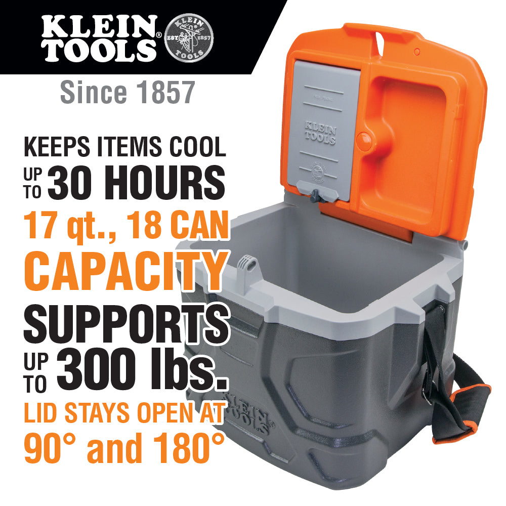 Klein Tools 55600 Lunch Box / Cooler, 17 Qt Insulated Lunch Box Holds 18 Cans, Keeps Cool 30 Hours, Seats 300 Lb, Tradesman Pro Tough Box