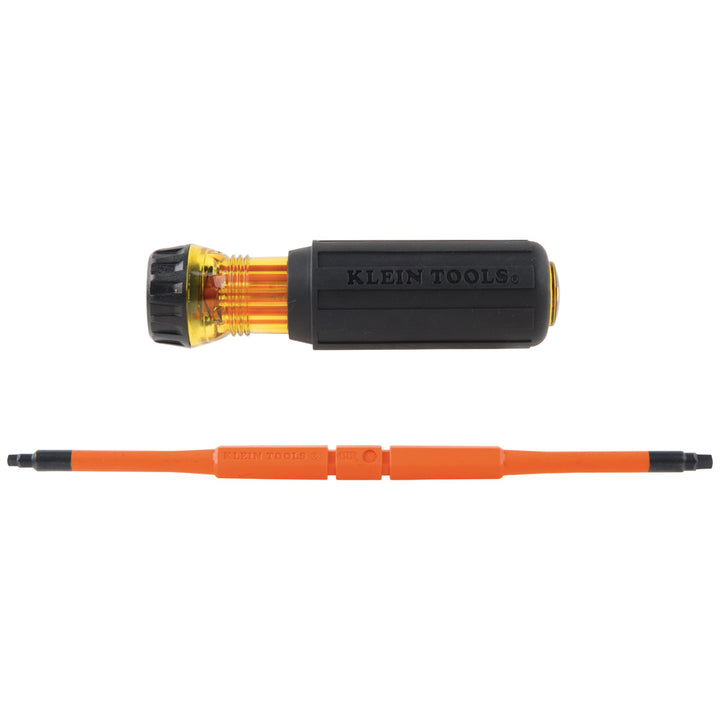 Klein Tools 32287 2-in-1 Insulated Flip-Blade Screwdriver, #1/#2 Square