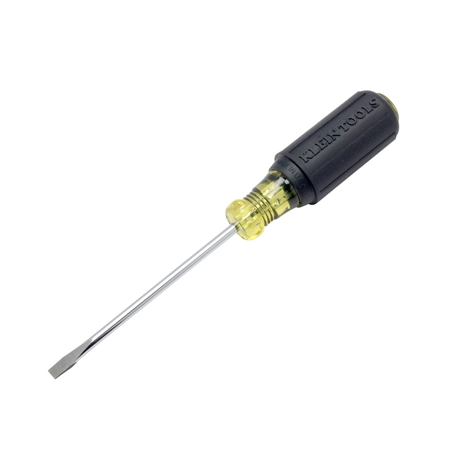 Klein Tools 601-4 Flathead Screwdriver with 3/16-Inch Cabinet Tip, 4-Inch Round Shank and Cushion Grip Handle