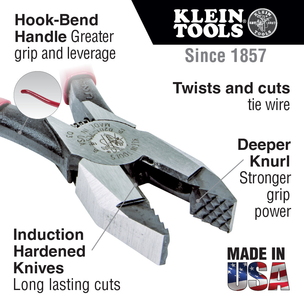 Klein Tools D201-7CSTA Ironworker's Pliers, Aggressive Knurl, 9"