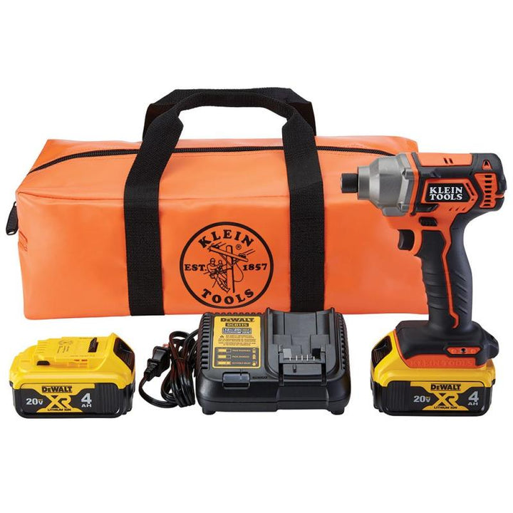 Klein Tools BAT20CD1 Battery-Operated Compact Impact Driver, 1/4-Inch Hex Drive, Full Kit