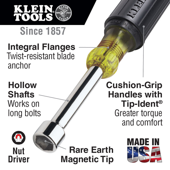 Klein Tools 646-11/32M 11/32-Inch Magnetic Nut Driver 6-Inch Hollow Shaft
