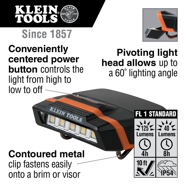 Klein Tools 56402 Cap Visor Clip Light, LED Clip on Light, Pivoting Head