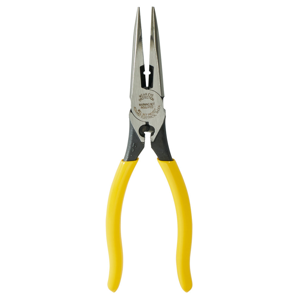 Klein Tools D203-8NCR Pliers, Long Nose Side Cutters, Strip/Crimp, 8"