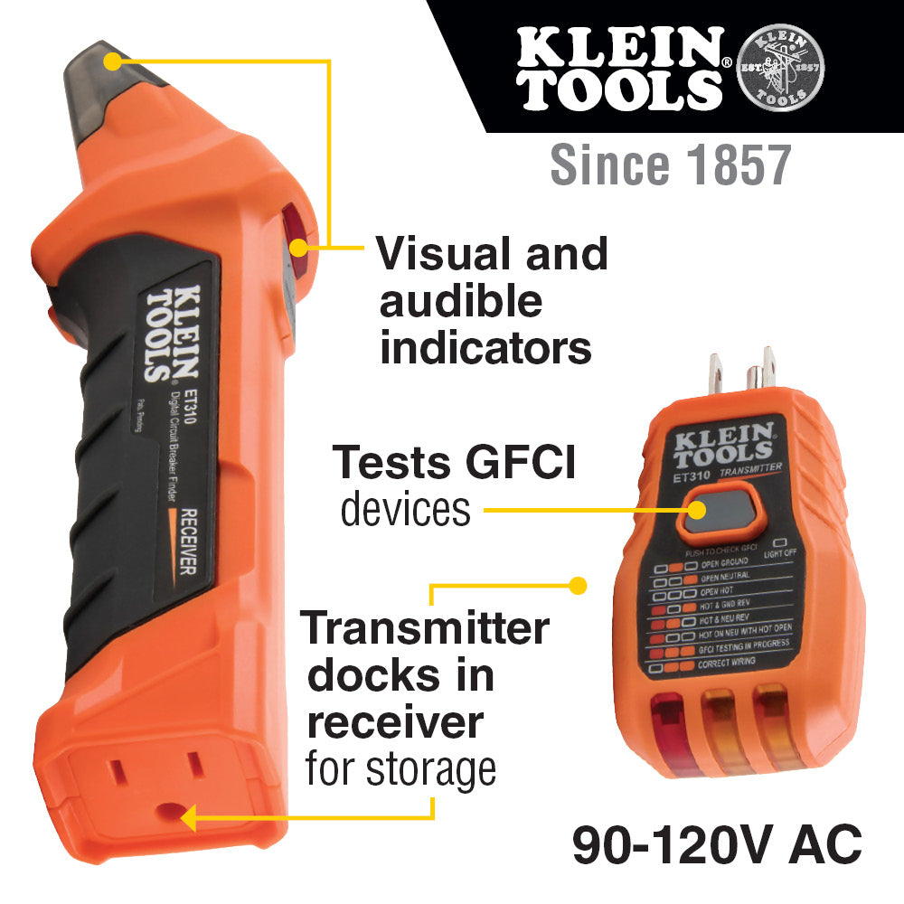 Klein Tools ET310 Digital Circuit Breaker Finder with GFCI Outlet Tester