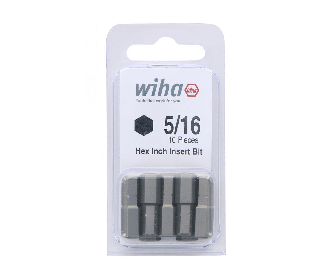 Wiha Tools 71353 Hex Inch Insert Bits, 5/16" x 25 mm, 10 Pk.
