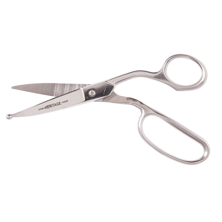 Heritage Cutlery 268LRBP 8'' Bent Stainless Trimmer w/ Large Ring / Ball Tip/Handle Down