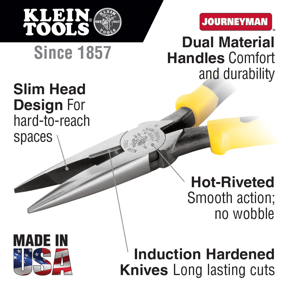 Klein Tools J203-6 Pliers, Long Nose Side-Cutters, 6-3/4"