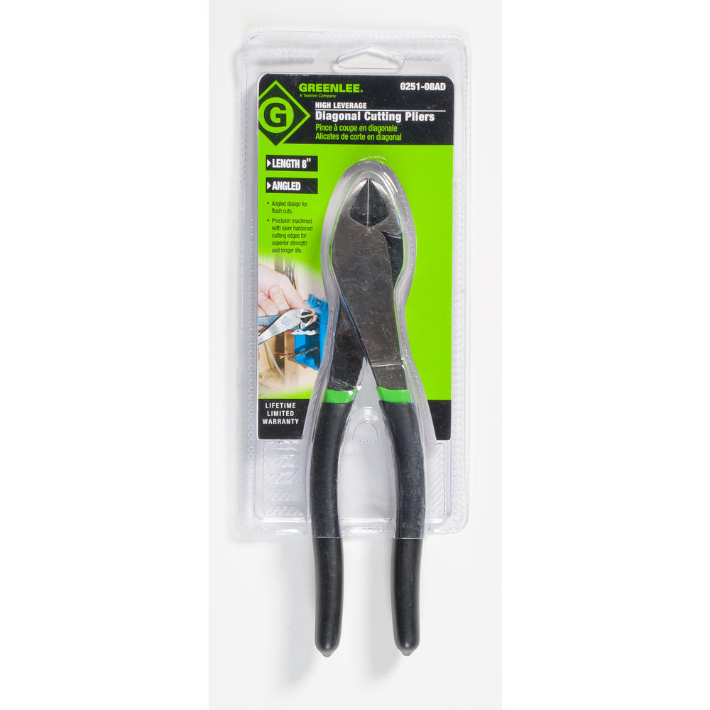 Greenlee 0251-08AD High Leverage Diagonal Cutting Pliers, Angled Dipped Grip, 8"