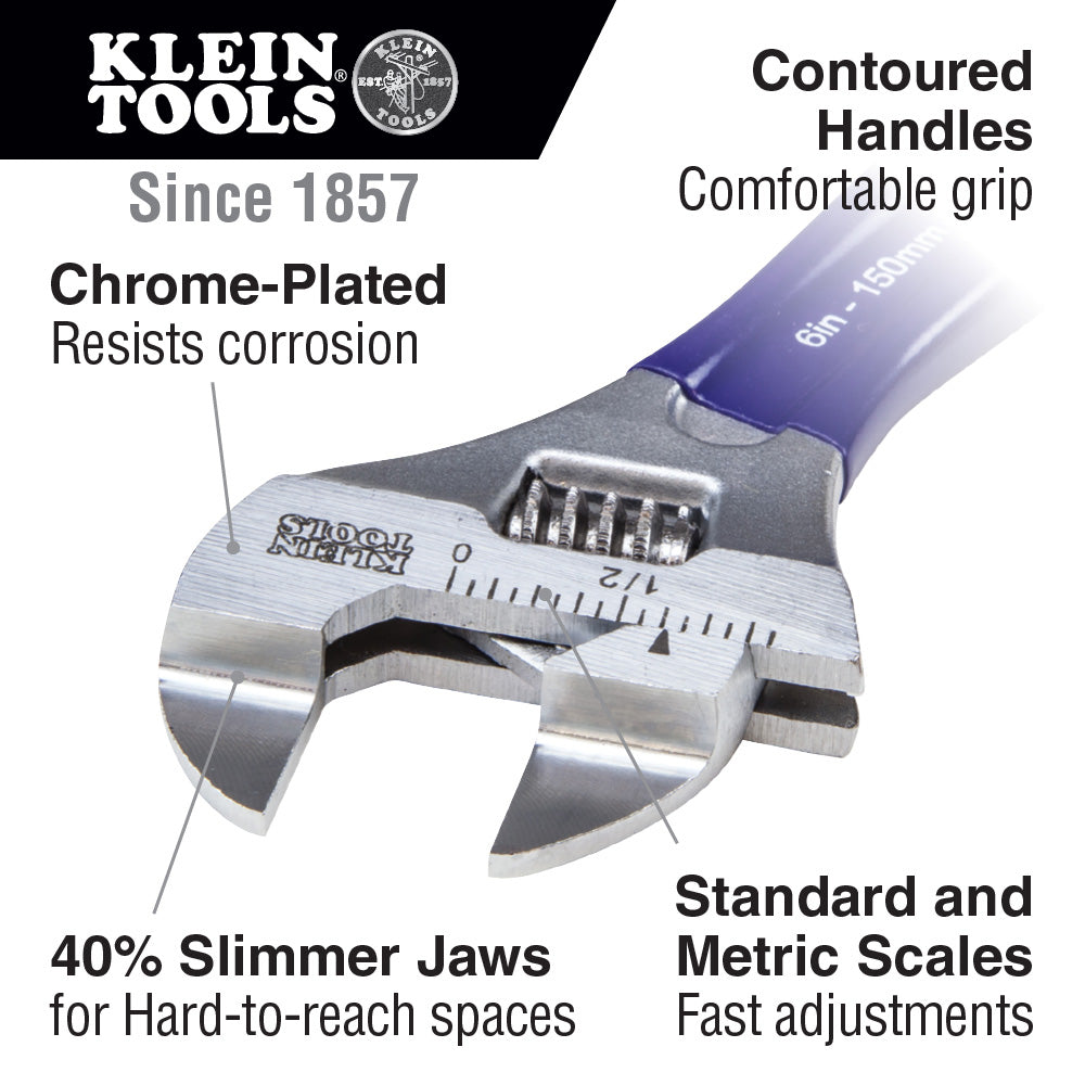 Klein Tools D86932 Slim-Jaw Adjustable Wrench, 4"