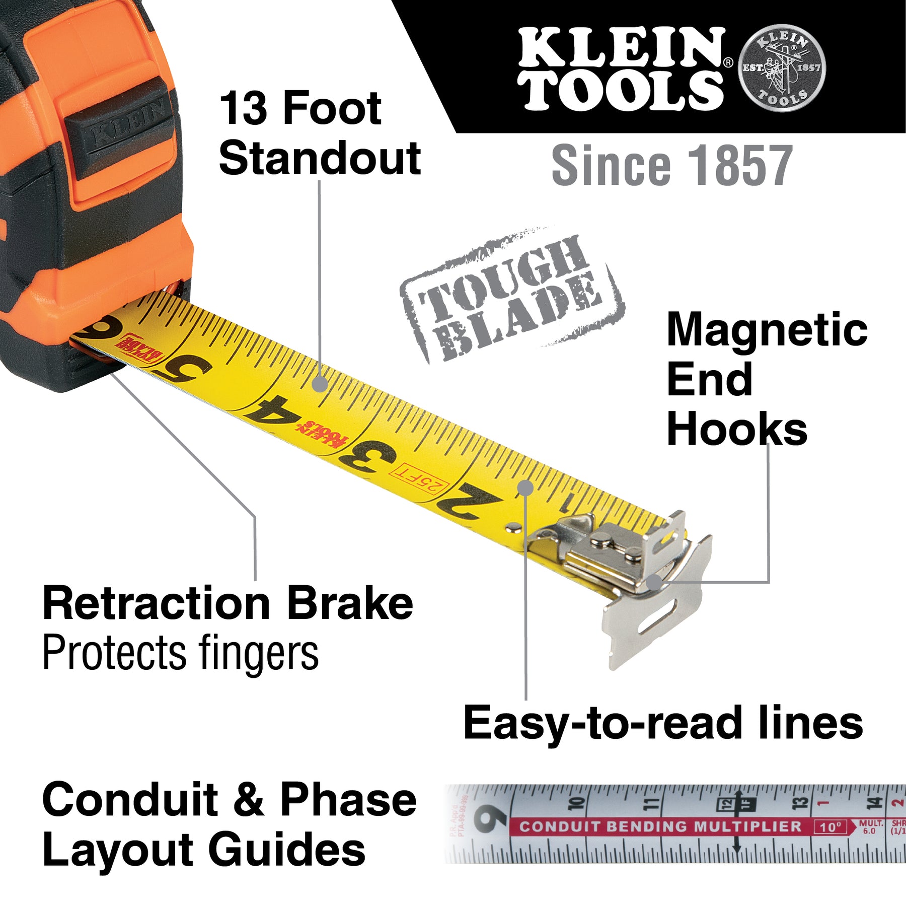 Cinta métrica Klein Tools de 25 pies con doble gancho magnético para medir  herra