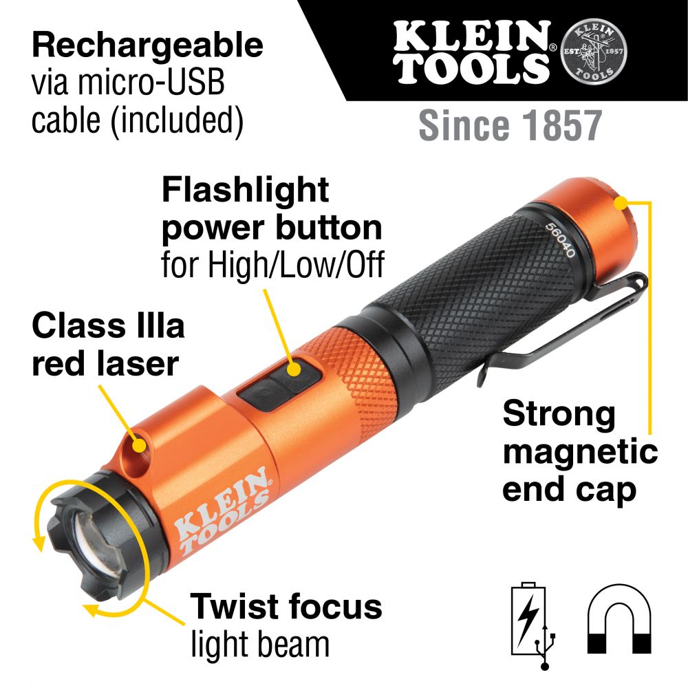56040 klein tools rechargeable focus flashlight with laser Klein Tools 56040
