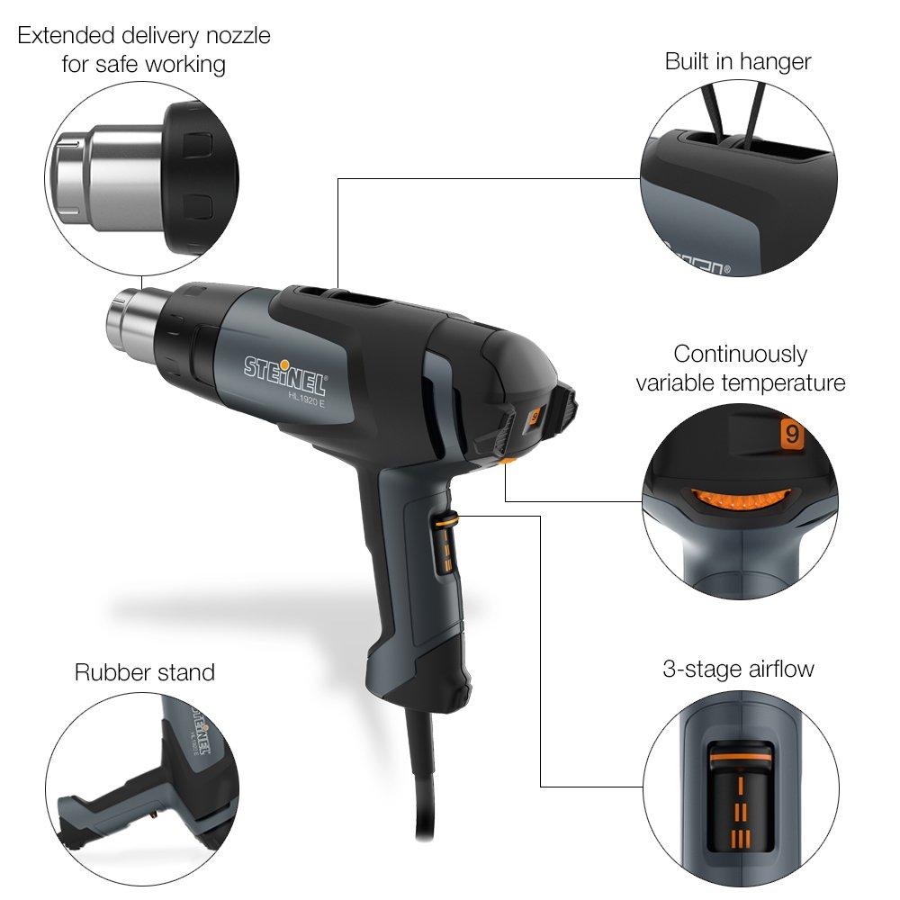 Steinel HL 1920 E Professional Heat Gun, 1500 W, Adjustable Temperature and Airflow, Hot Air Gun for Soldering, Heat Shrinking, Stripping Paint