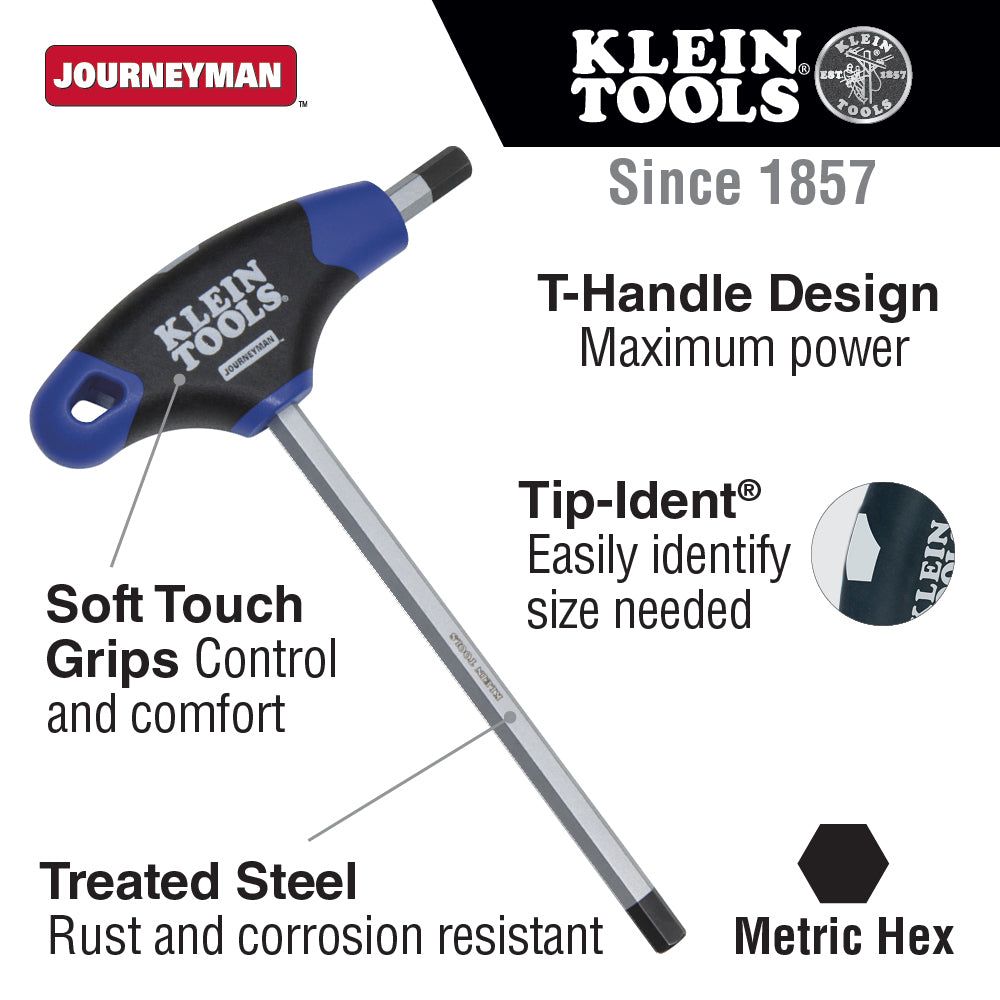 Klein Tools JTH6M10 Journeyman T-Handle Hex Key, 6" x 10 mm