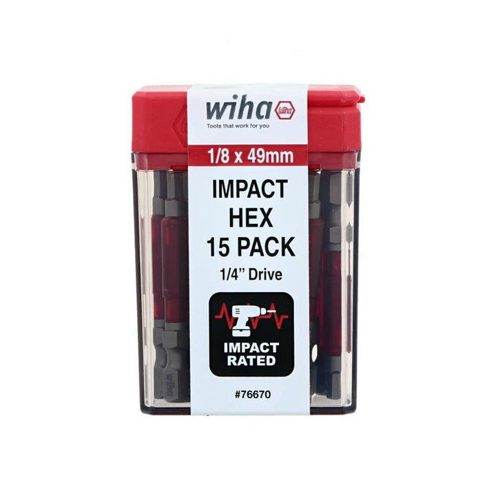 Wiha Tools 76670 MaxxTor Impact Bit Hex 1/8" - 49mm - 15 Pack