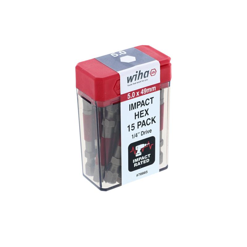 Wiha Tools 76665 MaxxTor Impact Bit Hex 5.0mm - 49mm - 15 Pack