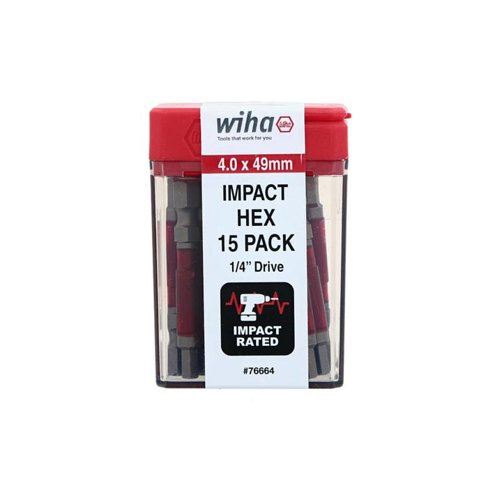 Wiha Tools 76664 MaxxTor Impact Bit Hex 4.0mm - 49mm - 15 Pack