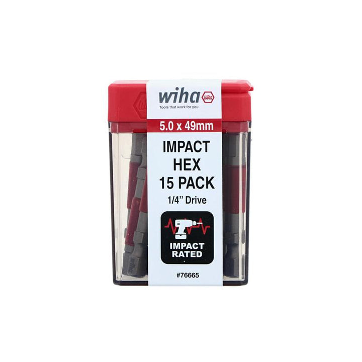 Wiha Tools 76665 MaxxTor Impact Bit Hex 5.0mm - 49mm - 15 Pack